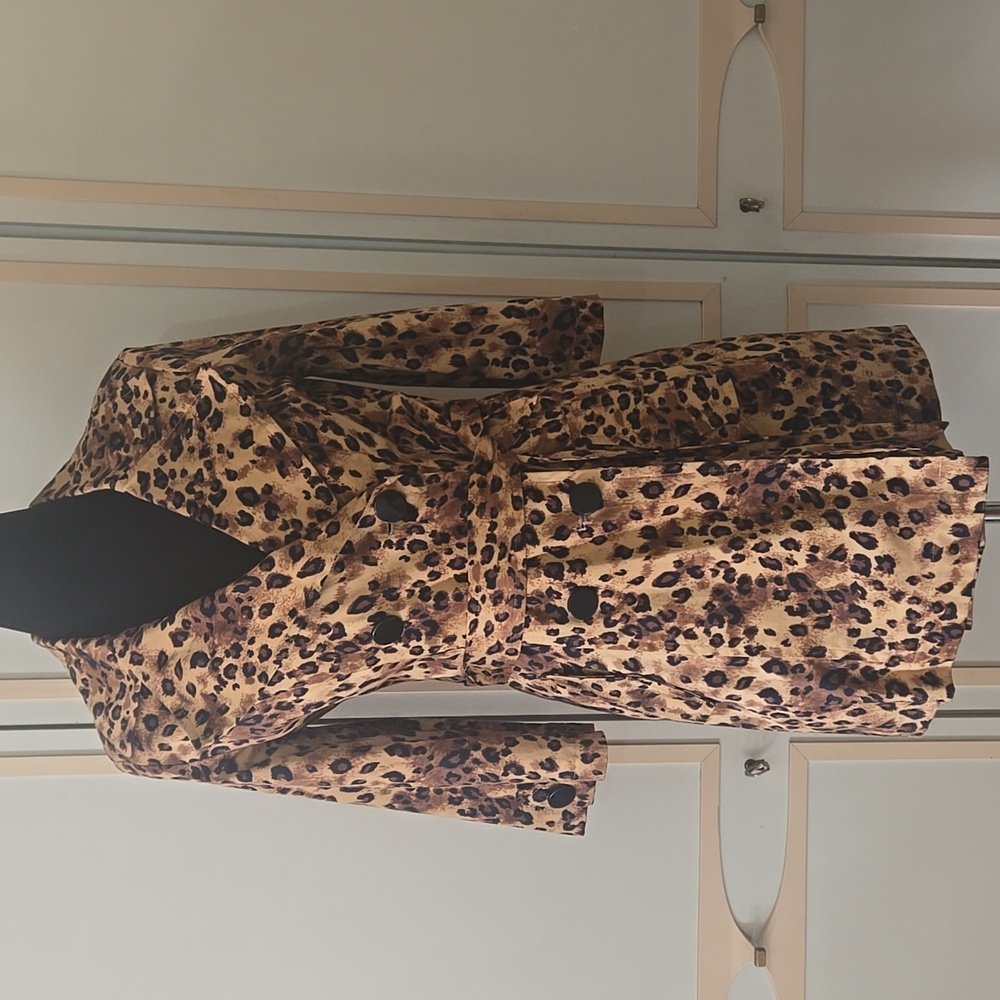 Vintage Leopard Trench Coat by Robert Louis~Short, Double Breasted, 3/4 Sleeve~S